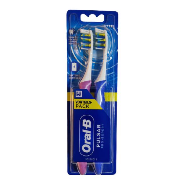 Set 2 Periuță de dinți Oral-B Pulsar Pro-Expert alimentată cu baterii, roz si albastru
